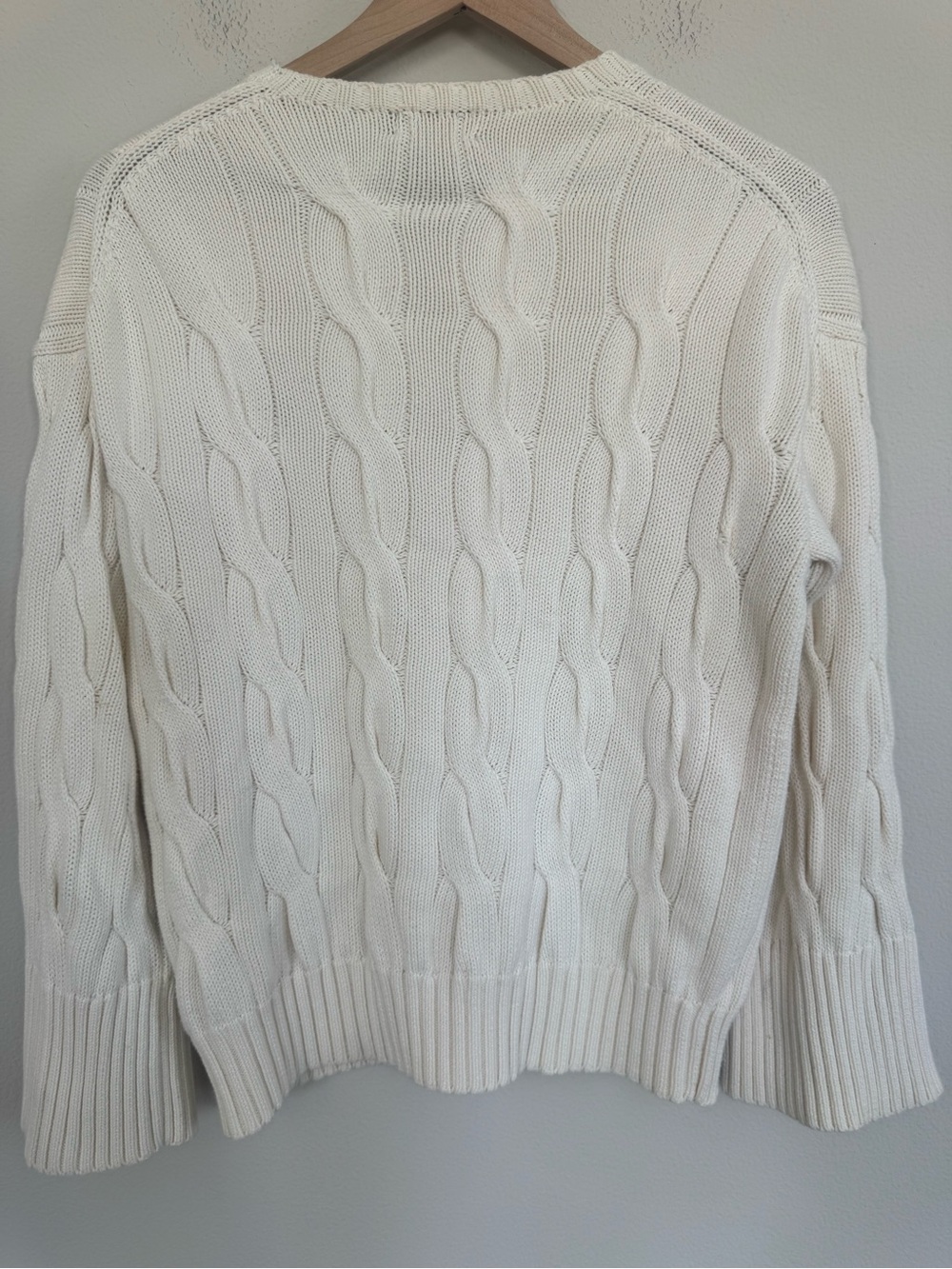 Polo by Ralph Lauren Cream Cable Knit Cotton Sweater Pony Logo Preppy Small - Picture 8 of 11